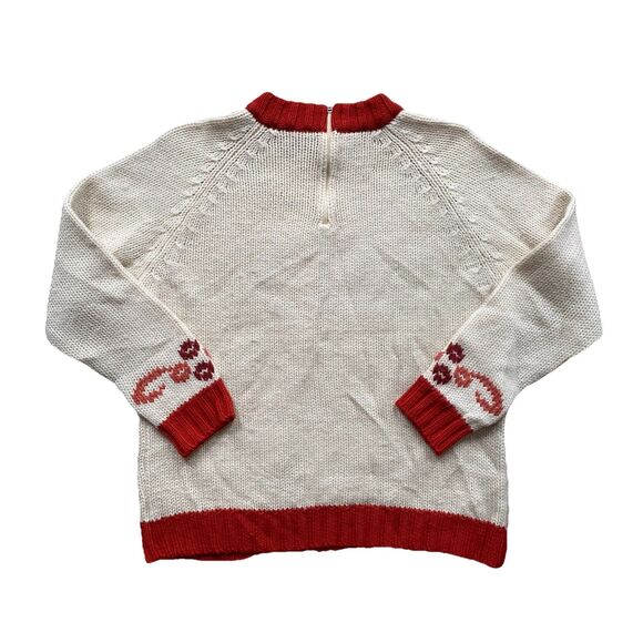 Vintage Red White 100% Wool Sweater Zip Back 70s Large - Picture 3 of 7